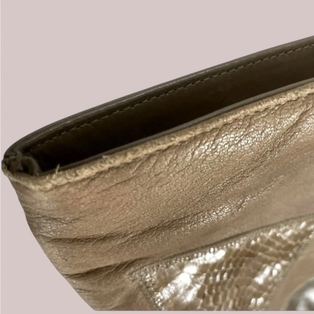 Vintage Margolm Leather Patchwork Clutch Snakeskin 1980s Neutral